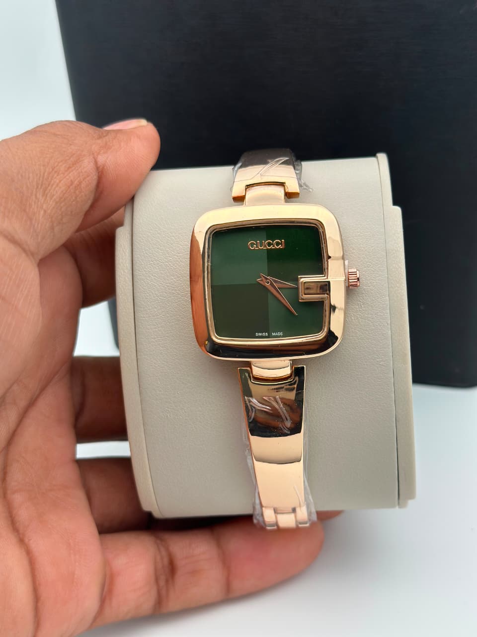 Elegant rose gold square dial women watch