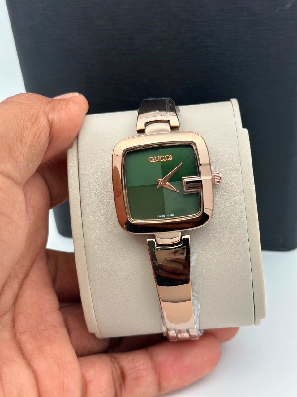 Elegant rose gold square dial women watch