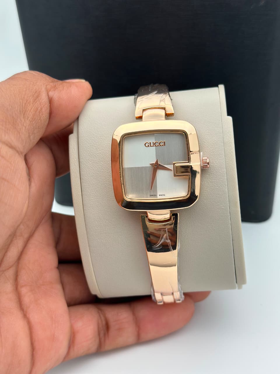 Elegant rose gold square dial women watch